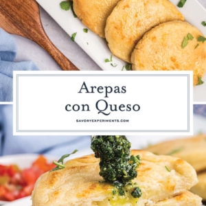 collage of arepas con queso