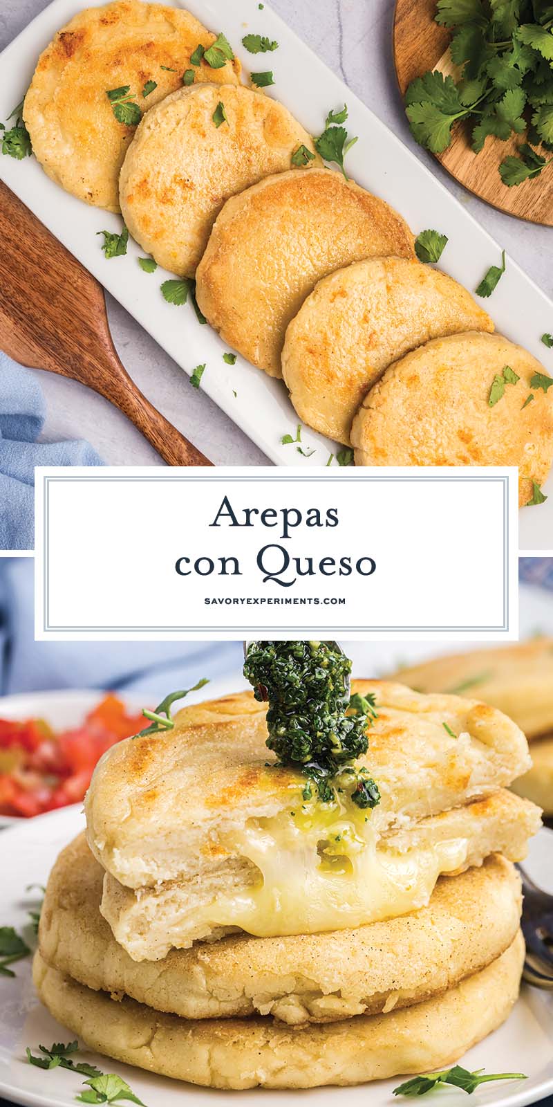 collage of arepas con queso