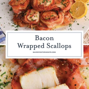collage of bacon wrapped scallops