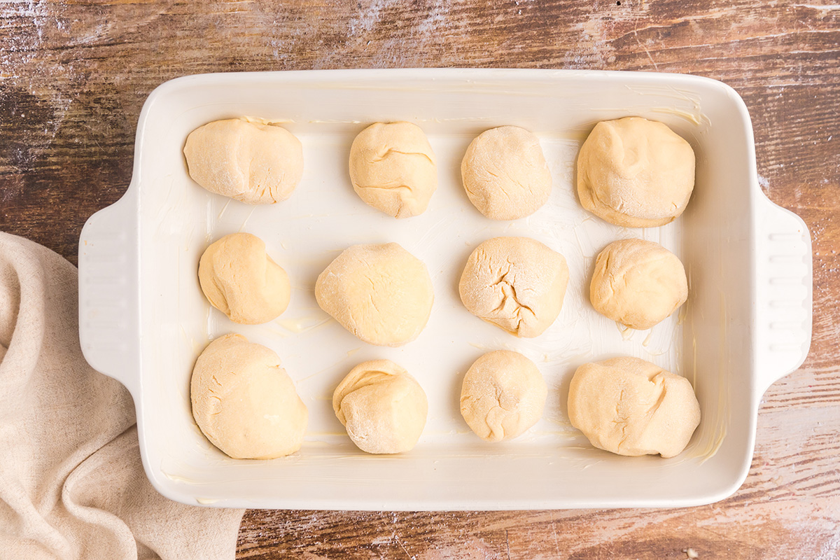 bread dough balls in pan