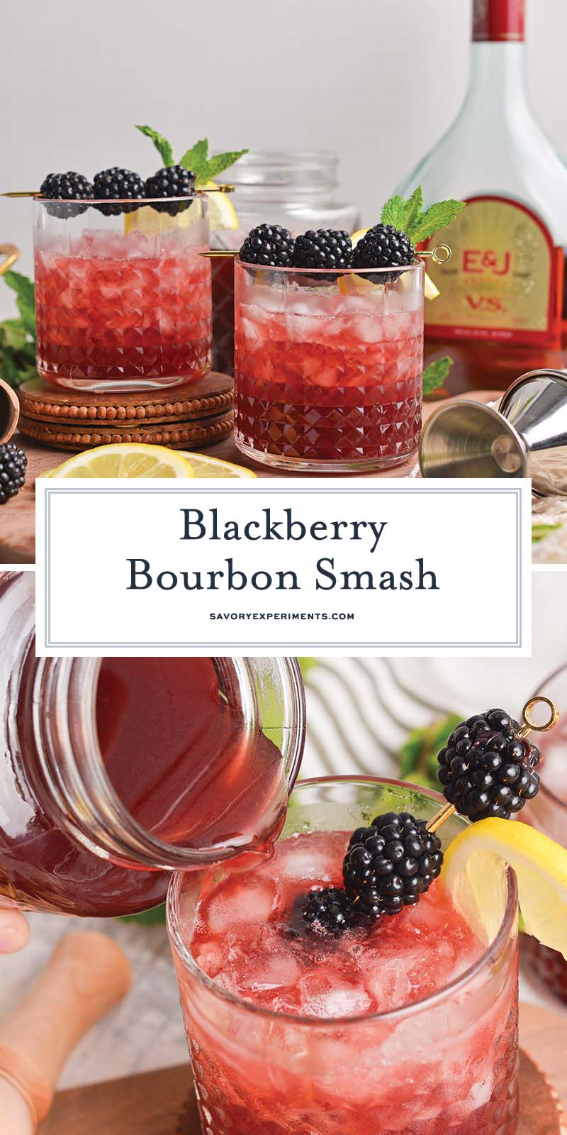 collage of blackberry bourbon smash