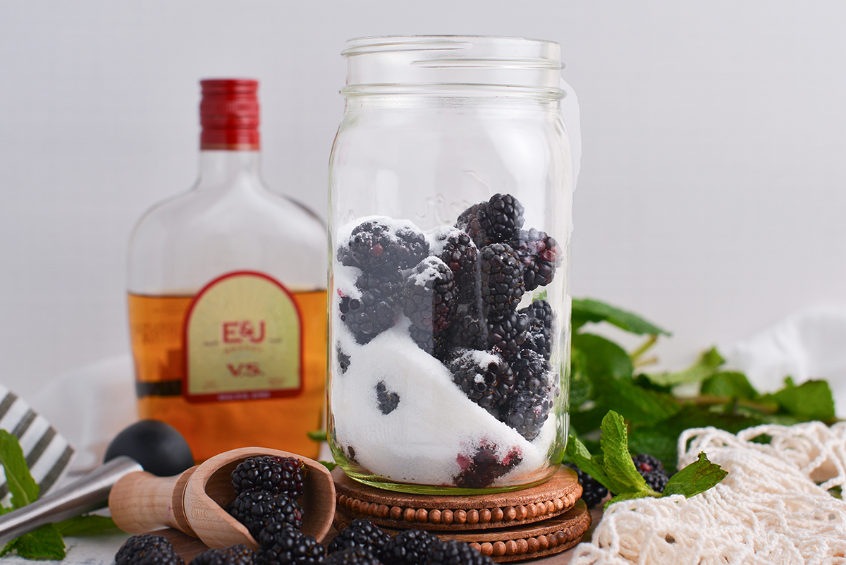 blackberries and sugar in jar