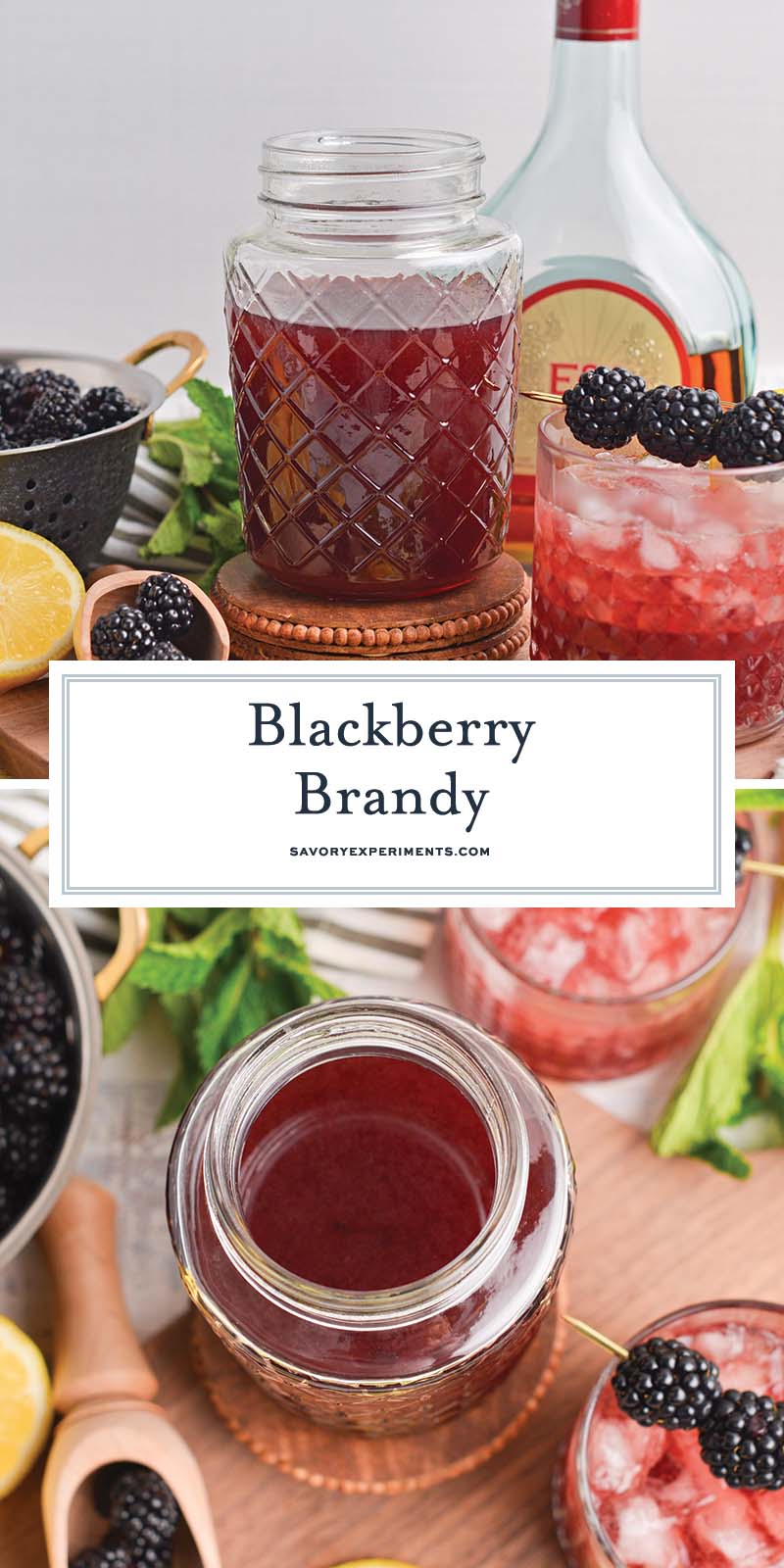 collage of homemade blackberry brandy