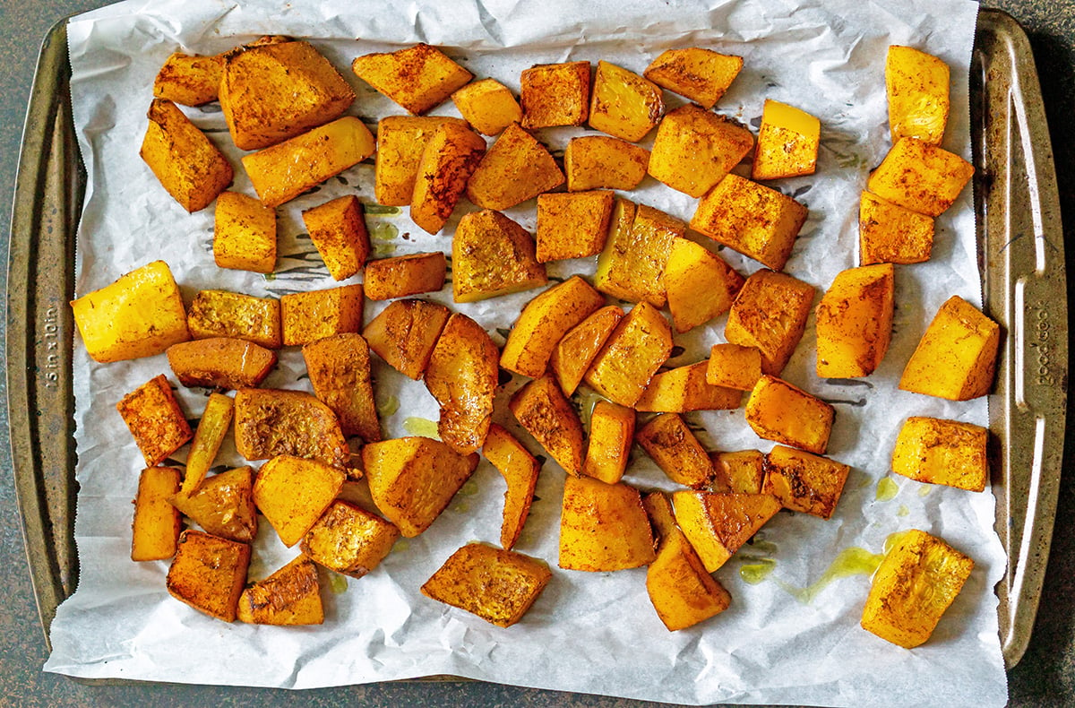 baking sheet with roast butternut squash