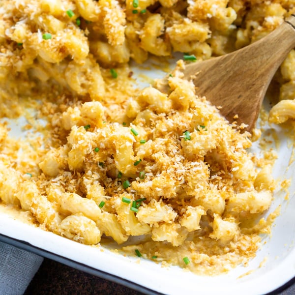 spoon with butternut squash mac and cheese