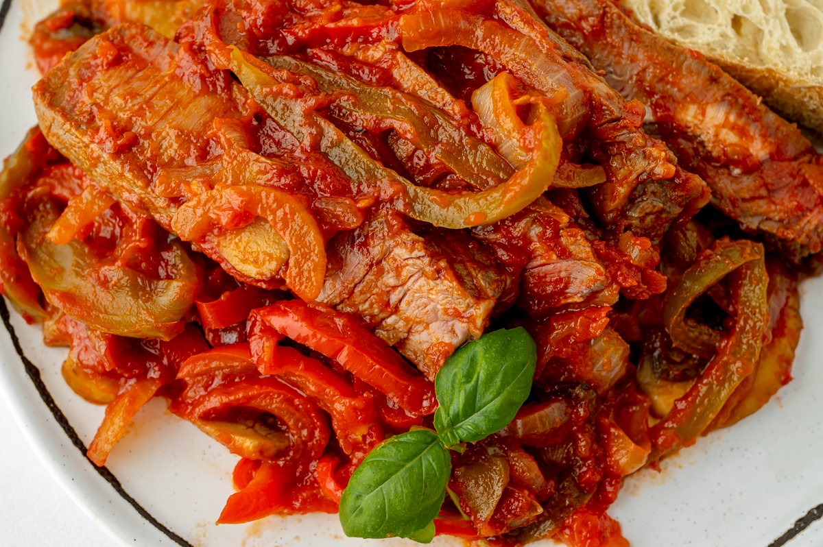 close up of Carne alla Pizzaiola on a plate