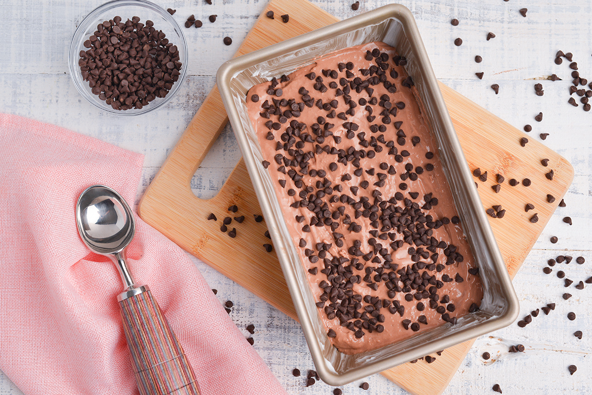 chocolate ice cream bread batter in bowl