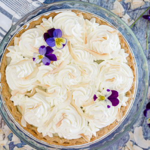 no bake coconut cream pie with edible flowers