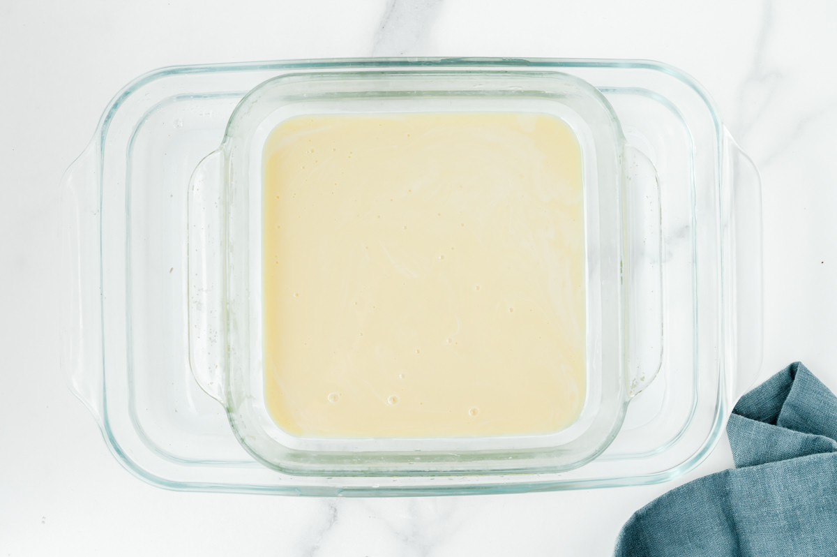 overhead shot of sweetened condensed milk in a pan