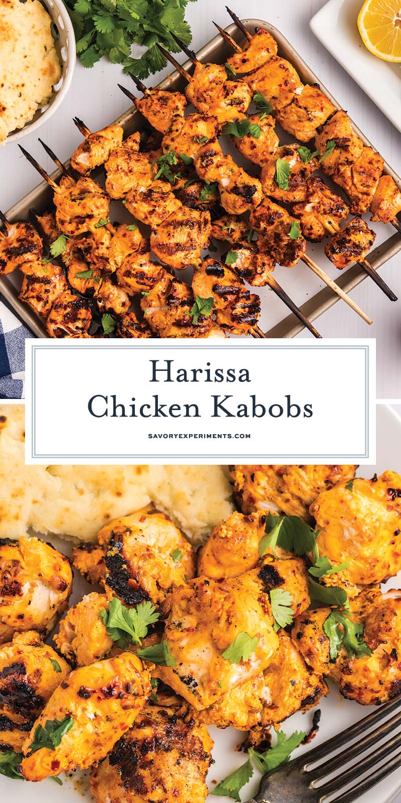 collage of harissa chicken kabobs