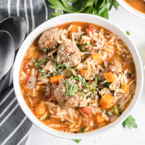 bowl of best Italian meatball soup recipe