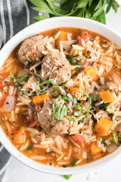 bowl of best Italian meatball soup recipe