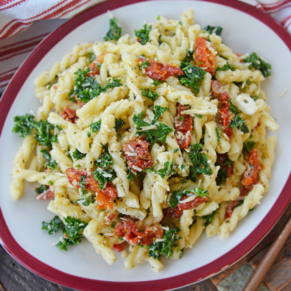 dish of cold pasta salad