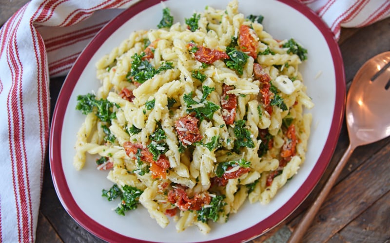 dish of cold pasta salad