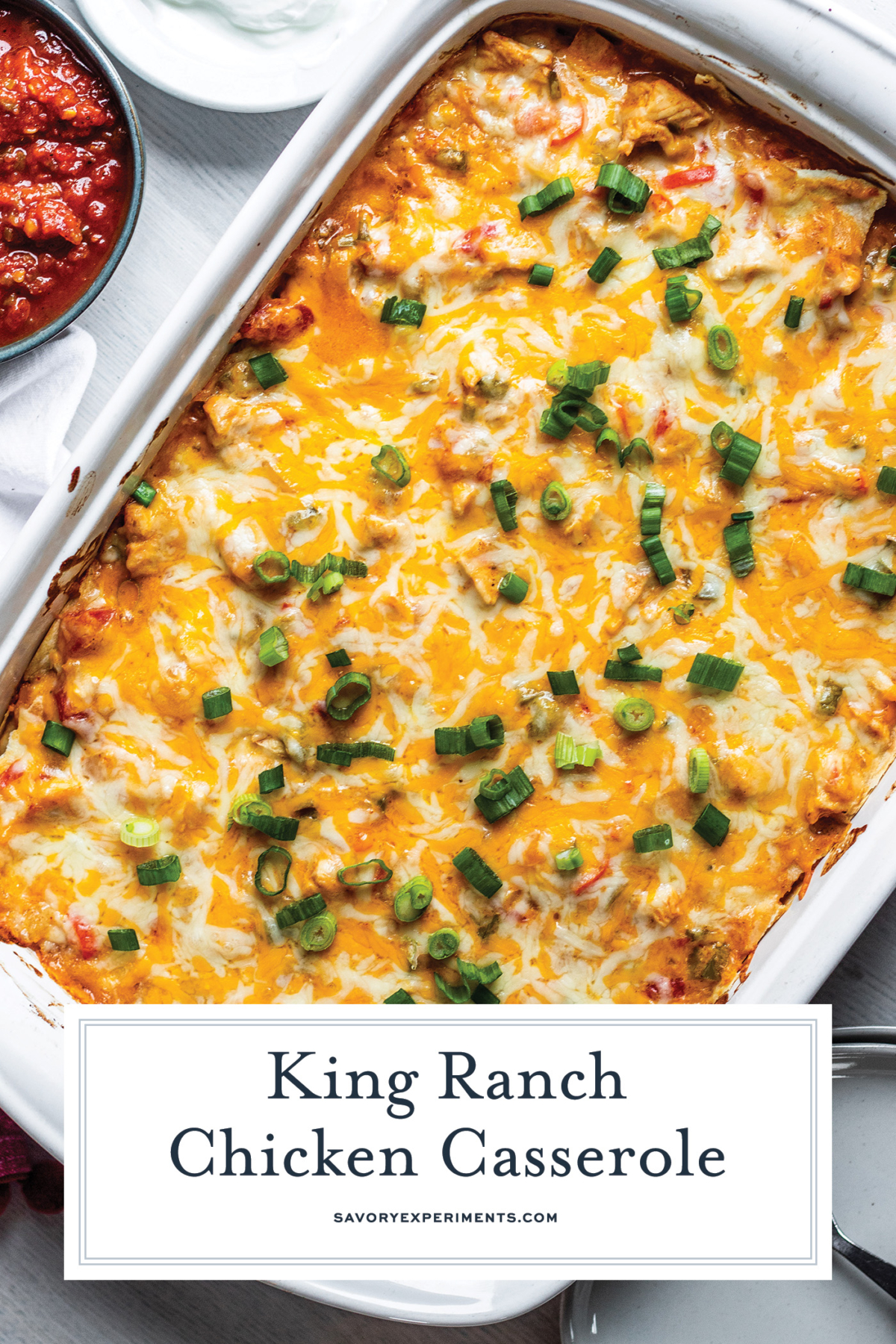 cheesy king ranch chicken casserole with text overlay for pinterest