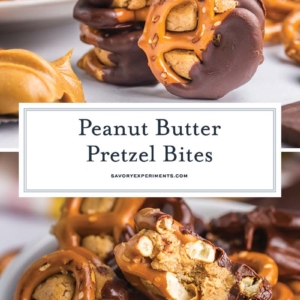 collage of peanut butter pretzel bites