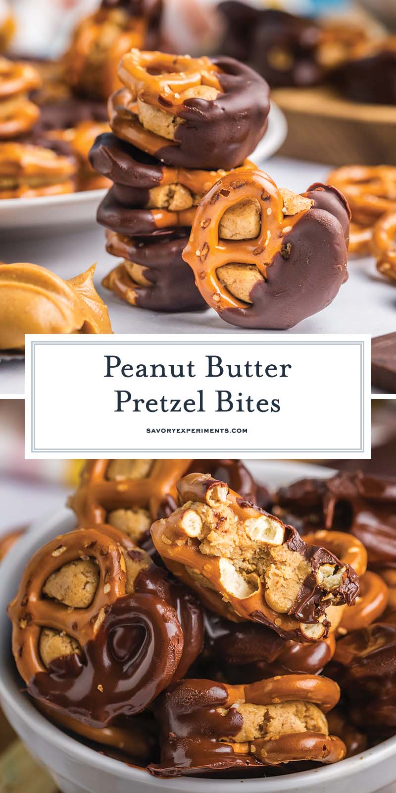 collage of peanut butter pretzel bites