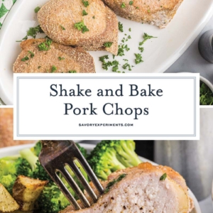 collage of shake n bake pork chops