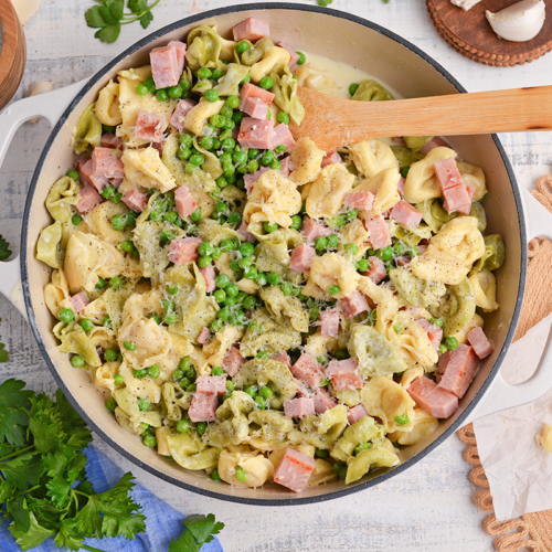 Tortellini Alfredo with Ham and Peas - Savory Experiments