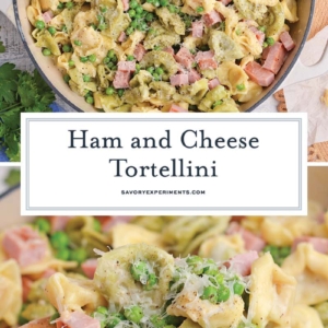 collage of ham and cheese tortellini