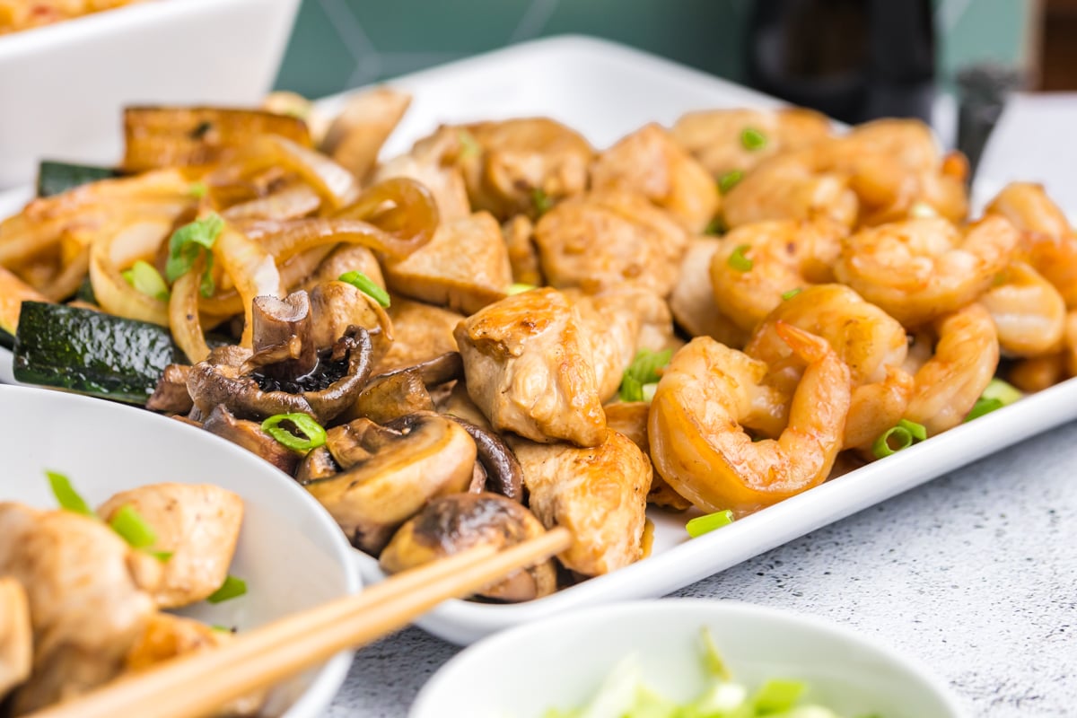 angle view of mushrooms on a white plate