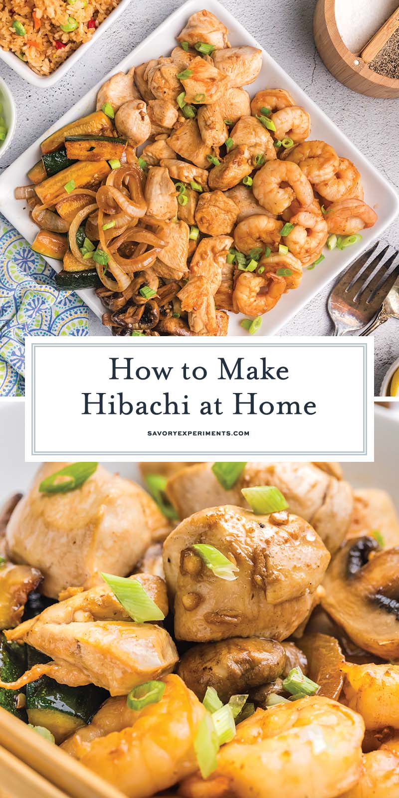 collage of shrimp and chicken hibachi recipe for pinterest 