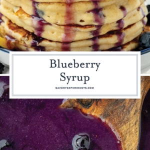 collage of homemade blueberry syrup