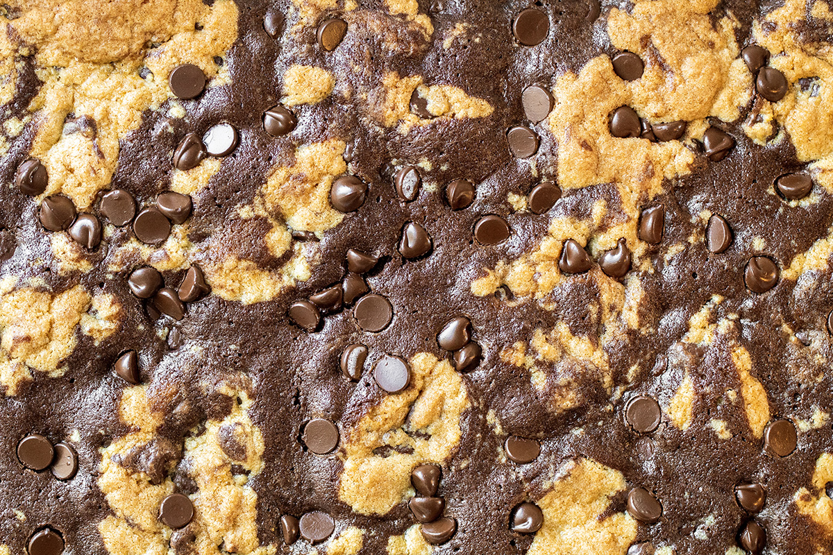 close up overhead shot of baked brookies