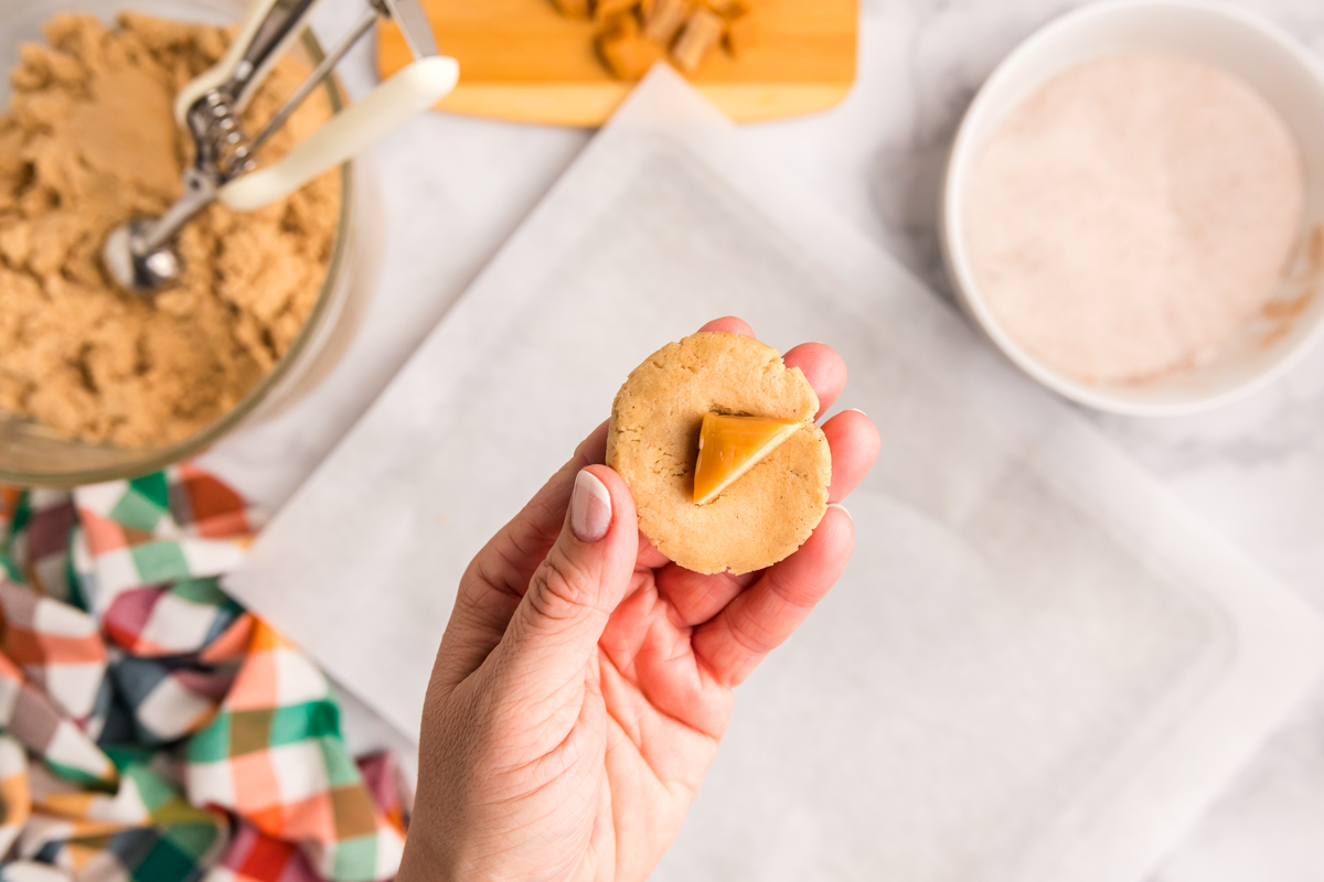 caramel in center of cookie dough ball