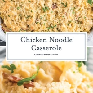 collage of chicken noodle casserole for pinterest