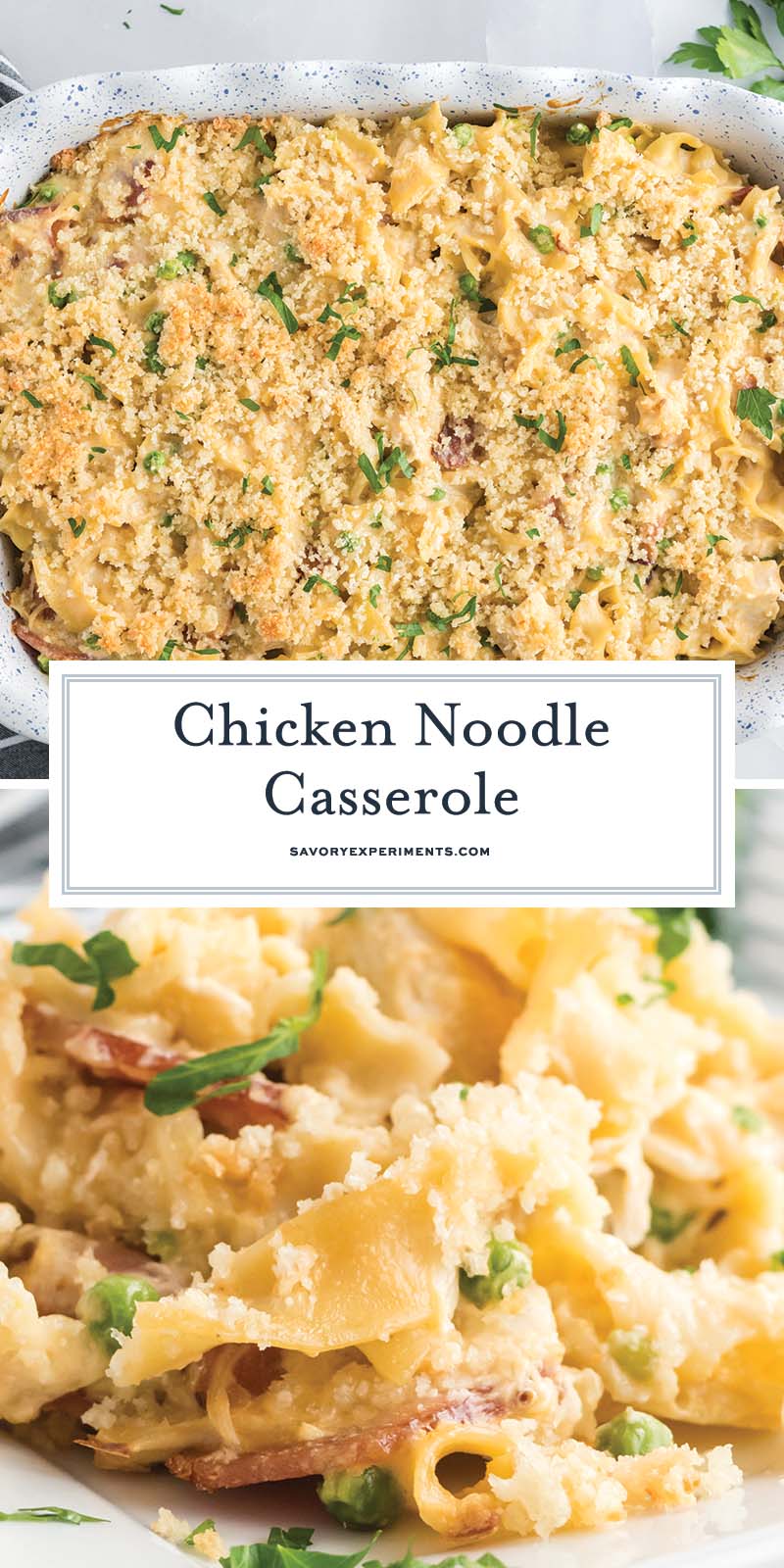 collage of chicken noodle casserole for pinterest