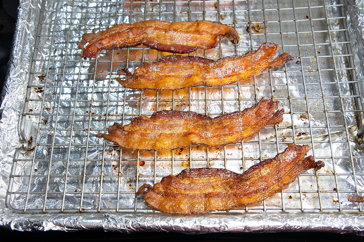 cooked bacon on pan