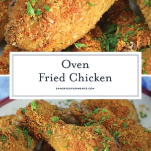 collage of oven fried chicken recipe for pinterest