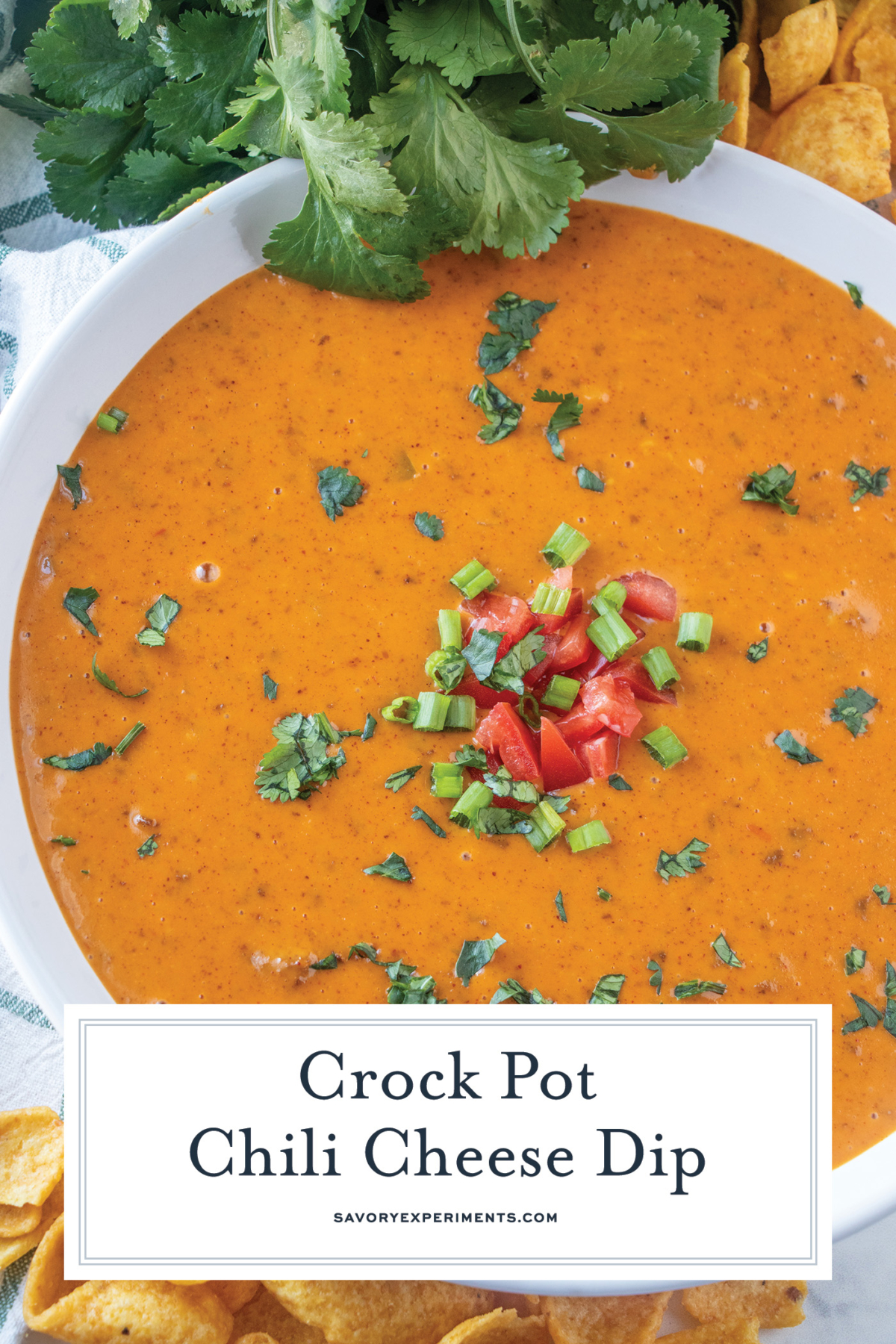 crockpot chili cheese dip with text overlay for pinterest