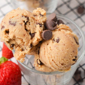 close up of edible cookie dough scoops