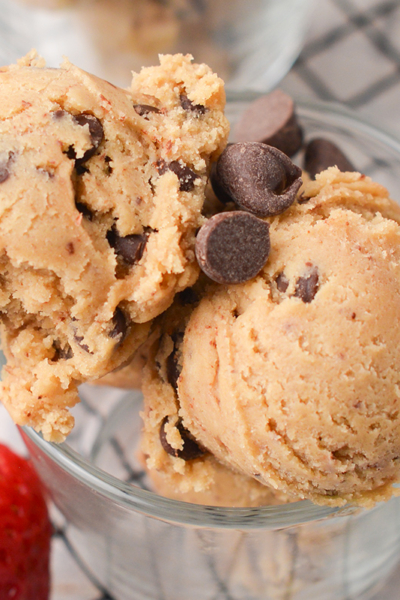 close up of edible cookie dough scoops