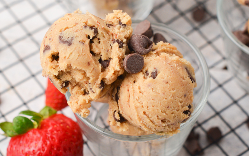 close up of edible cookie dough scoops