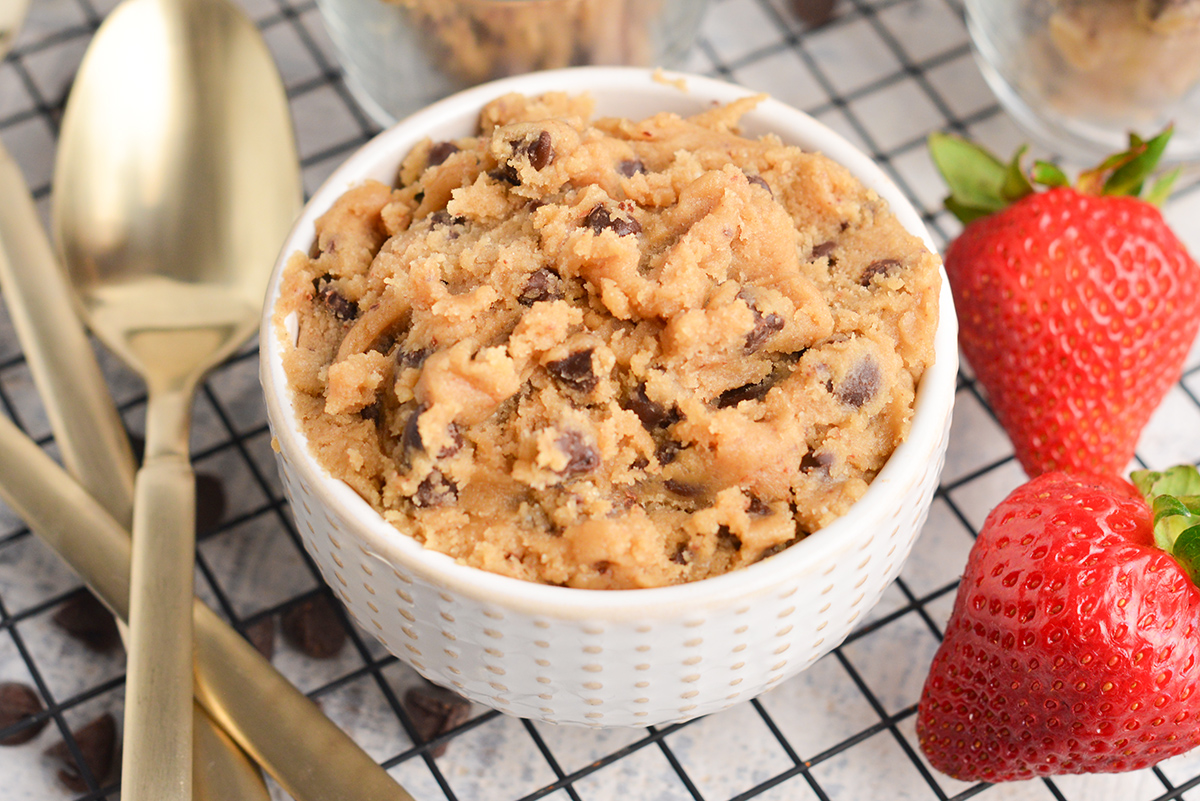 small white bowl of edible cookie dough