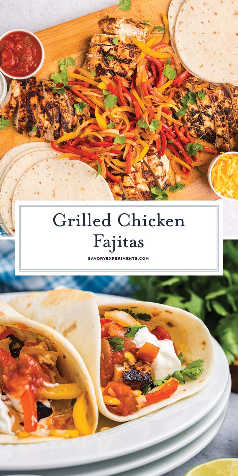 collage of grilled chicken fajitas