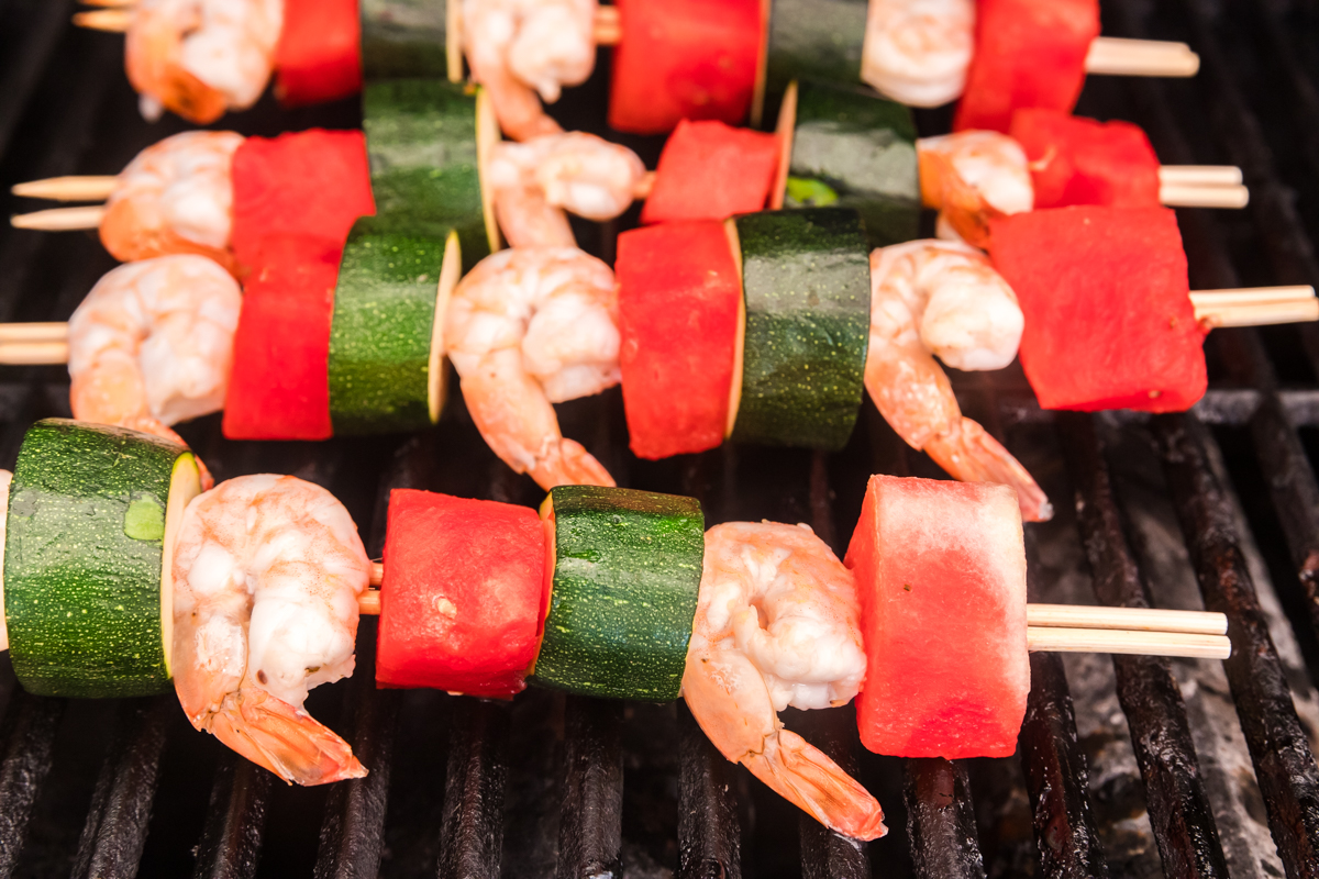 watermelon shrimp kabobs on grill