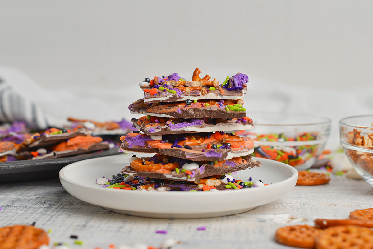 straight on shot of stack of monster bark on plate