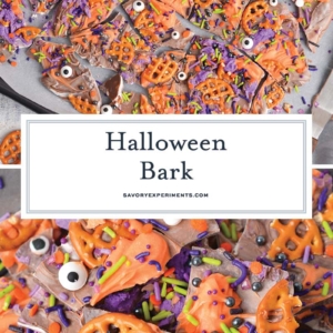 collage of halloween bark