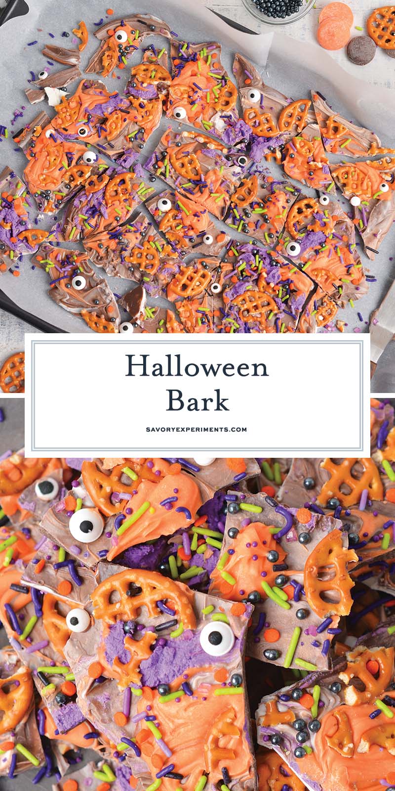 collage of halloween bark