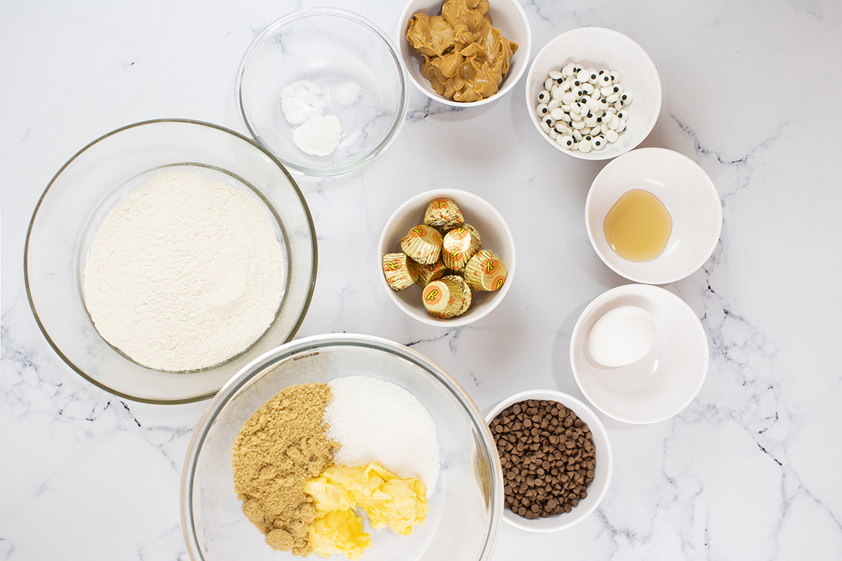 overhead shot of halloween spider cookie ingredients