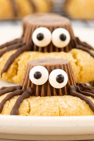 close up of halloween spider cookies