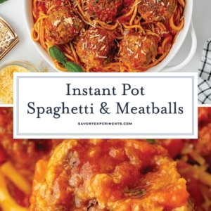 collage of spaghetti and meatballs