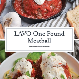 collage of lavo one pound meatballs