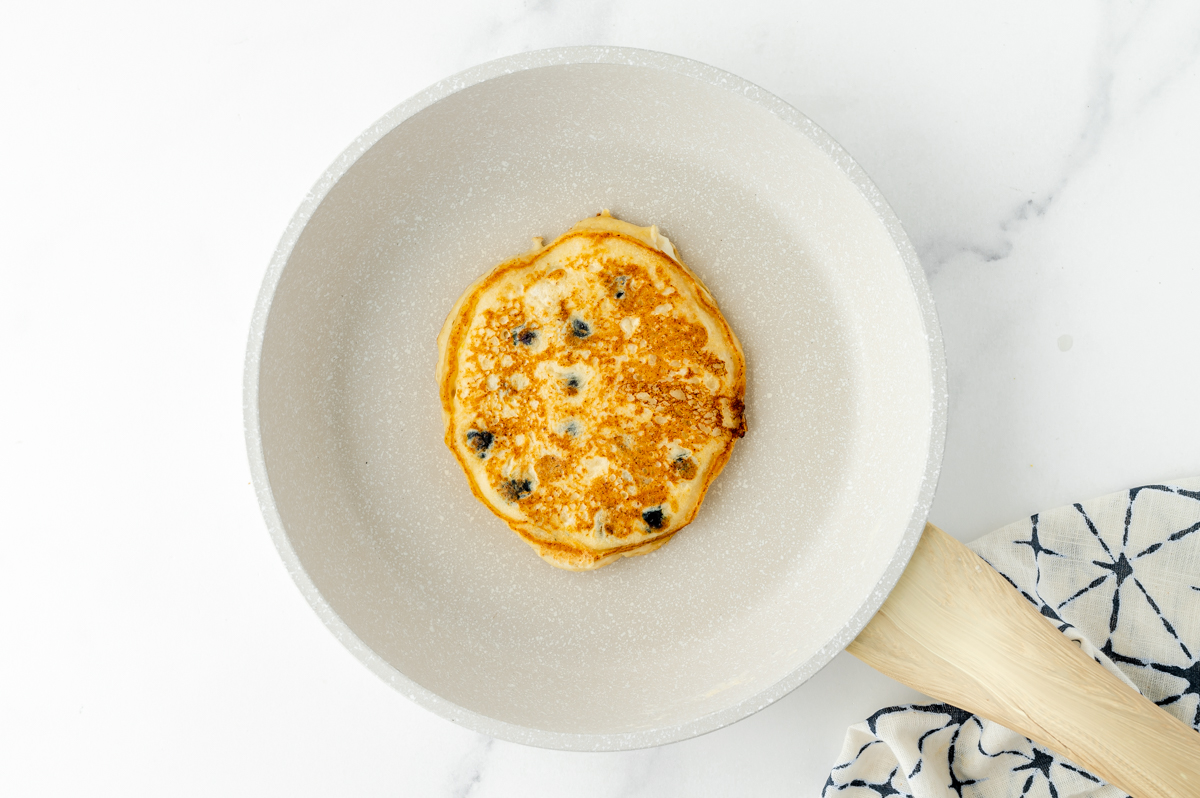 blueberry pancake in pan