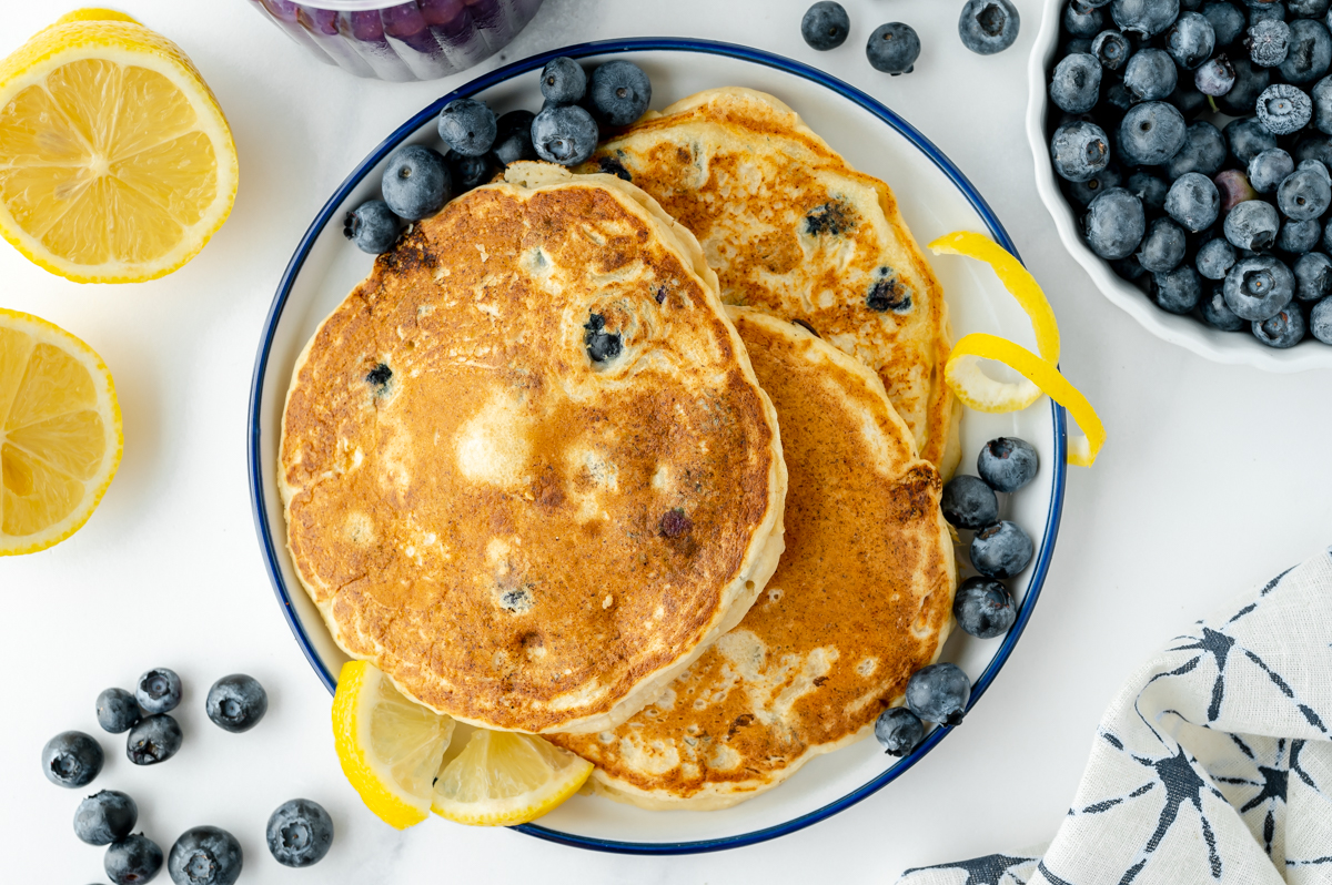 plate of three lemon ricotta pancakes