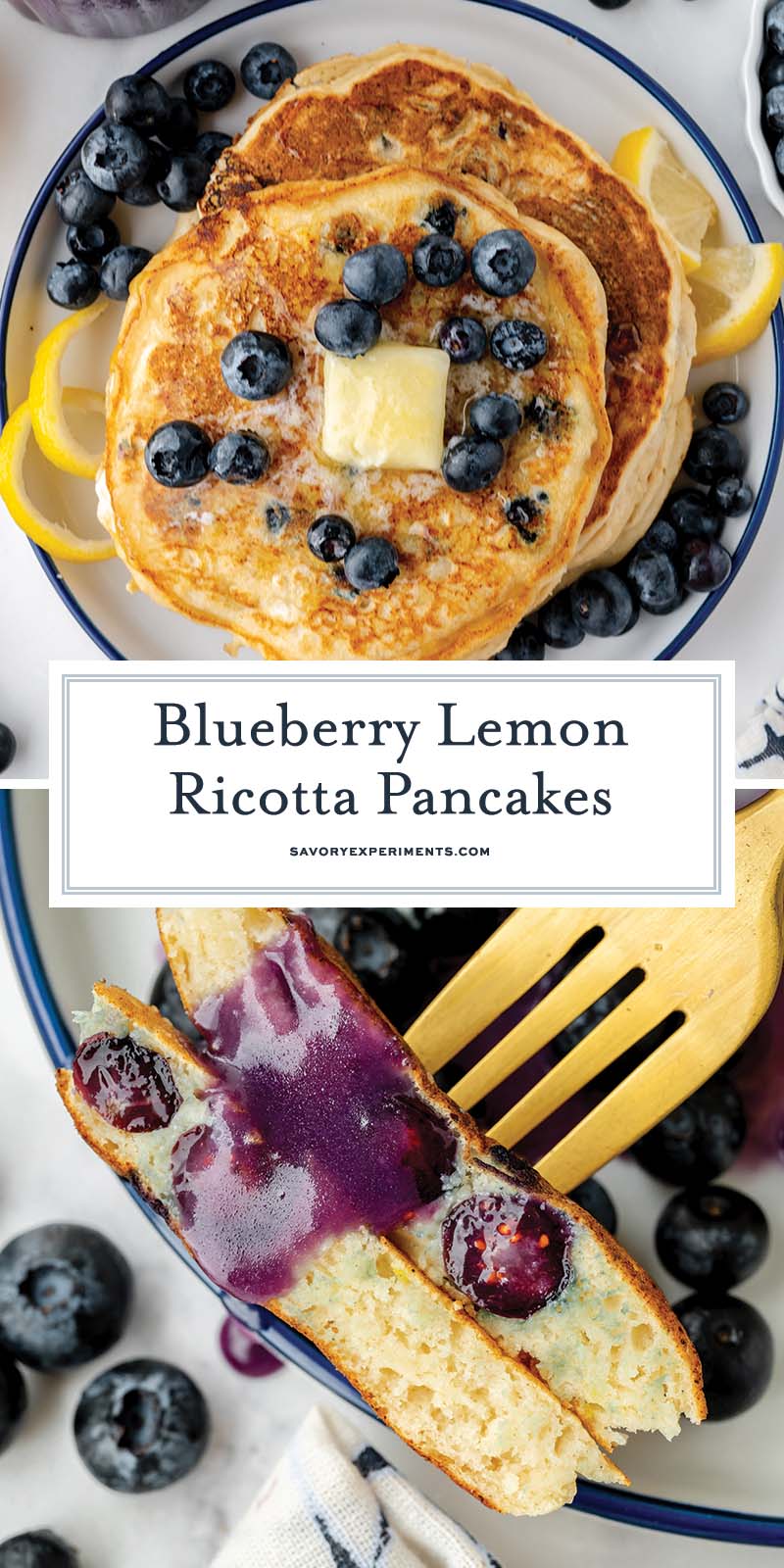 collage of lemon ricotta pancakes